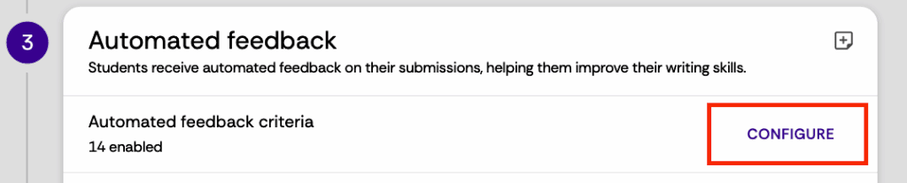 Automated feedback activity configure button.