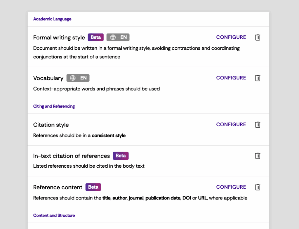 Automated feedback activity options.