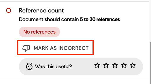 Automated feedback activity 'mark as error' button.