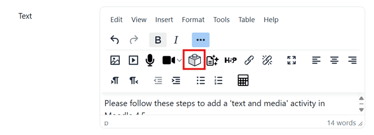 A screenshot showing the Components for Learning icon within the Moodle text editor
