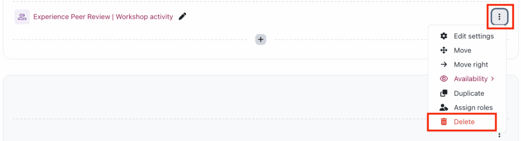 Deleting a FeedbackFruits activity from Moodle.