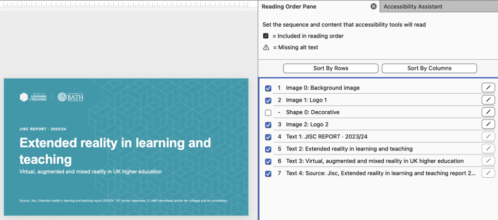Reading order pane in PowerPoint.