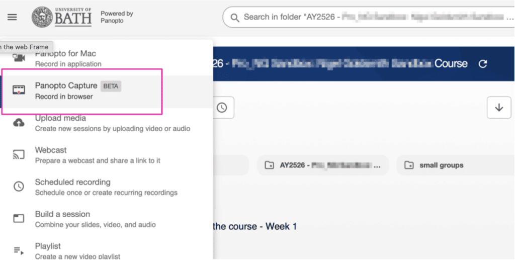 Locating the Panopto Capture button