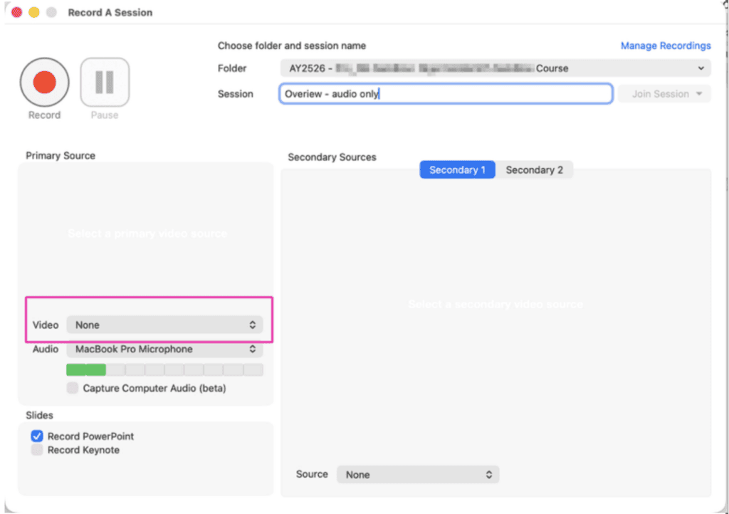 Saving audio only recording in Panopto