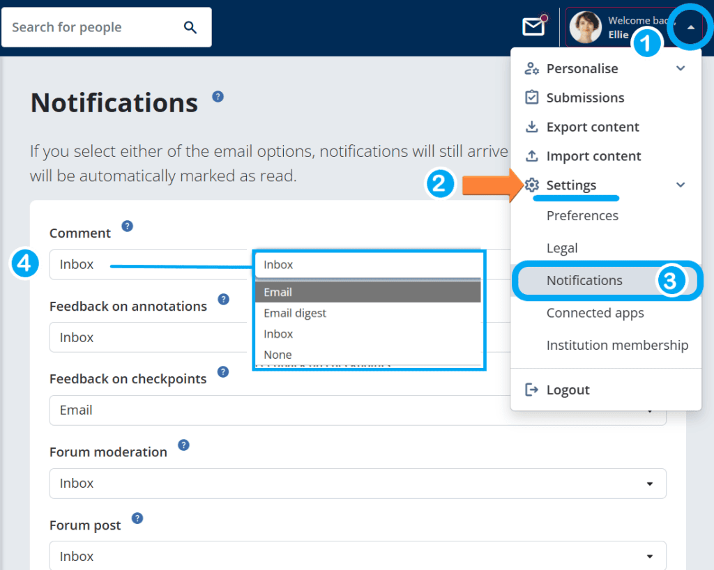 screenshot Mahara settings