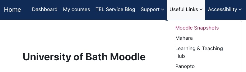 Link for finding access to Moodle snapshots.