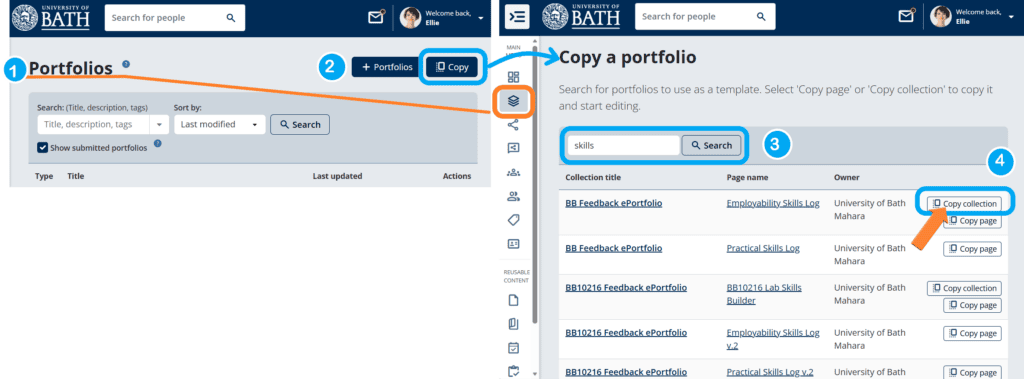 screenshot explaining how to copy a collection